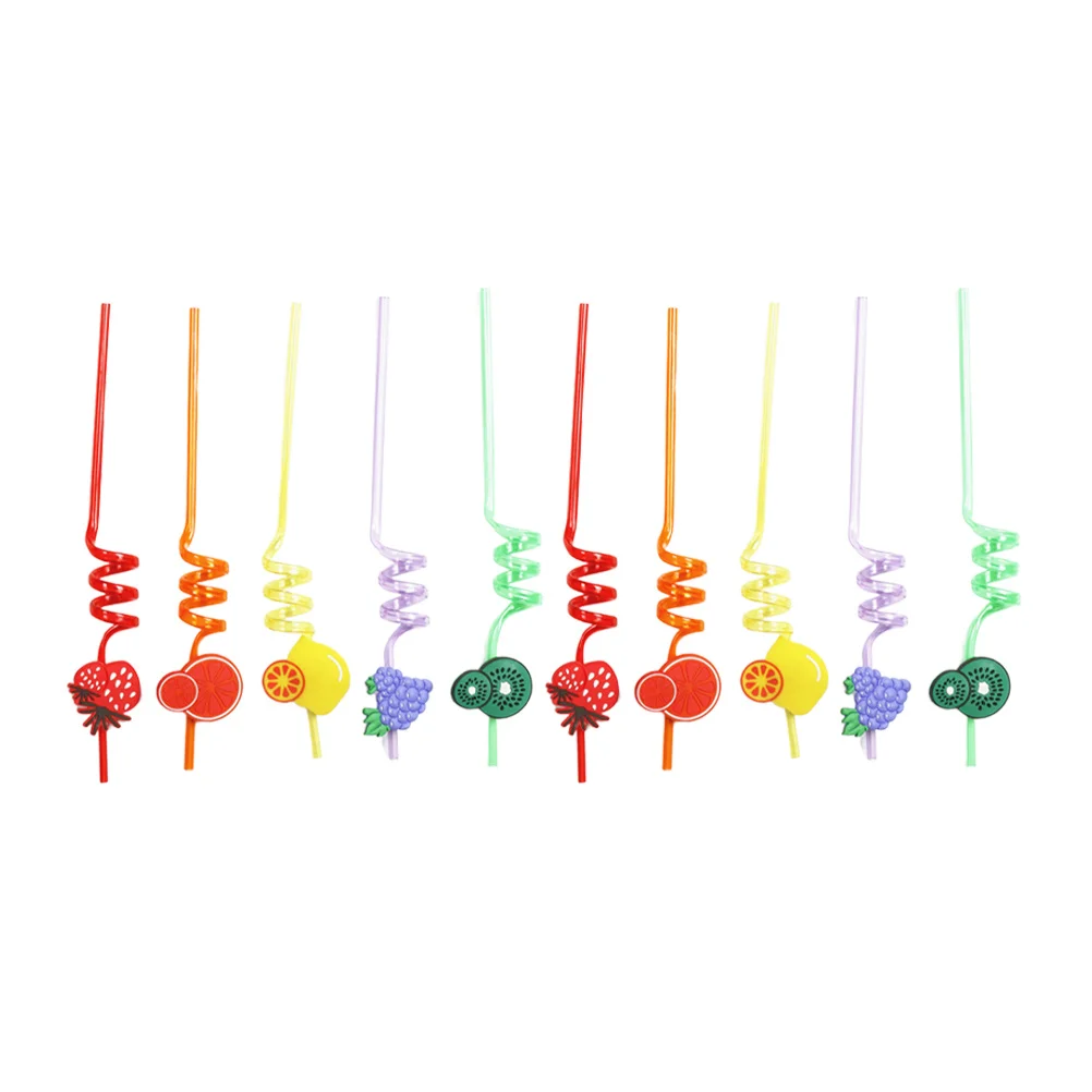 

10Pcs Hawaii Party Straws Creative Fruit Design Decorative Spiral Straws for Drinking Cocktail Coffee Tea Tropical Birthday