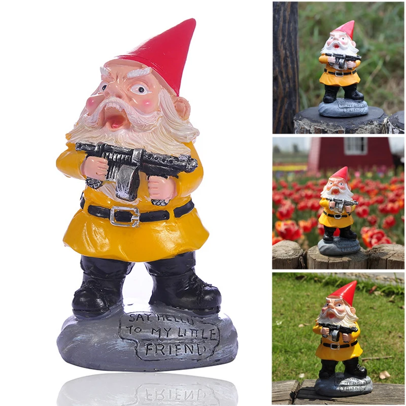 1pc Funny Garden Gnome Dwarves with Gun Military Gnome Fighting Outdoor Indoor Lawn Statue Patio Porch Decoration