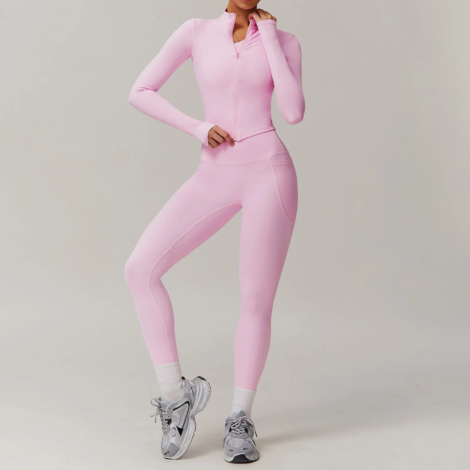2 Pieces Yoga Set Fitness Jacket Workout Set Sportswear Women Gym Clothes Long Sleeve Crop Top High Waist Leggings Sports Suit image 4