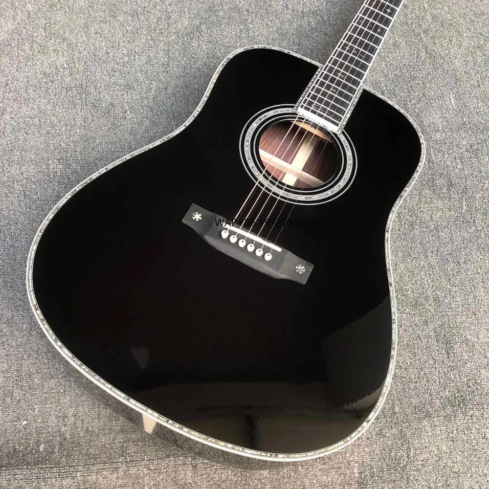 

Custom Abalone Binding Glossing Black Color 5A Dreadnought D Body 41 Inch Folk Acoustic Guitar Accept Guitar OEM
