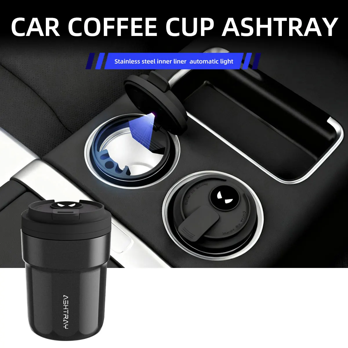 1X Car Ashtray Creative Coffee Cup Ashtray With Lid 7 Color LED Light Metal Lining ABS Shell Car Interior Auto Decor Accessories