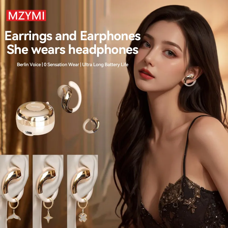 

MZYMI YX38 Wireless Earbuds New Fashion Earring Style Headphone Bluetooth5.4 Ear Hook Touch Control Waterproof Headet With Mic