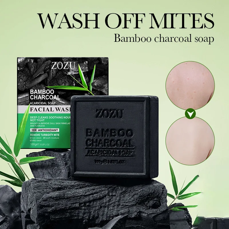 100g*2 Pieces of Bamboo Charcoal Essential Oil Handmade Soap, Deep Cleansing, Soothing and Nourishing, Non-Tightening, Brightens Skin Tone, Improves Dull Skin, Tightens and Moisturizes, Flawless Skin