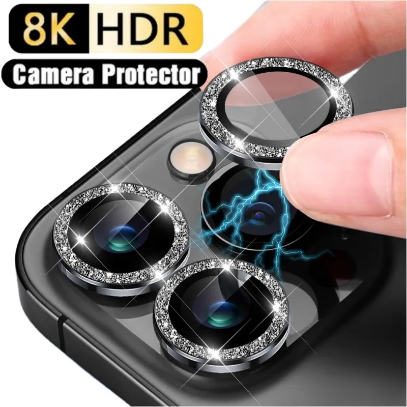 2/3Pcs Luxury Lens Camera Protector Glass For iPhone 15 Pro Max iPhone 15 Plus Back Camera Glitter Lens Protector on 15 Pro