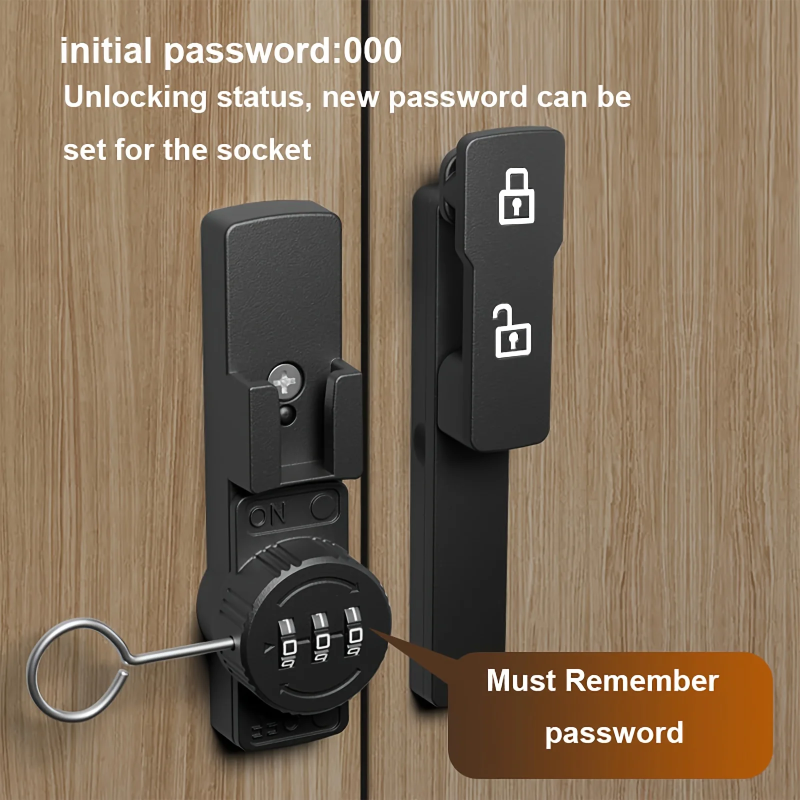 Password Door Lock and Deadbolt, 180 Degree Sliding French Barn Door Lock with 3 Digit Combination Lock, Keyless Cabinet view 5