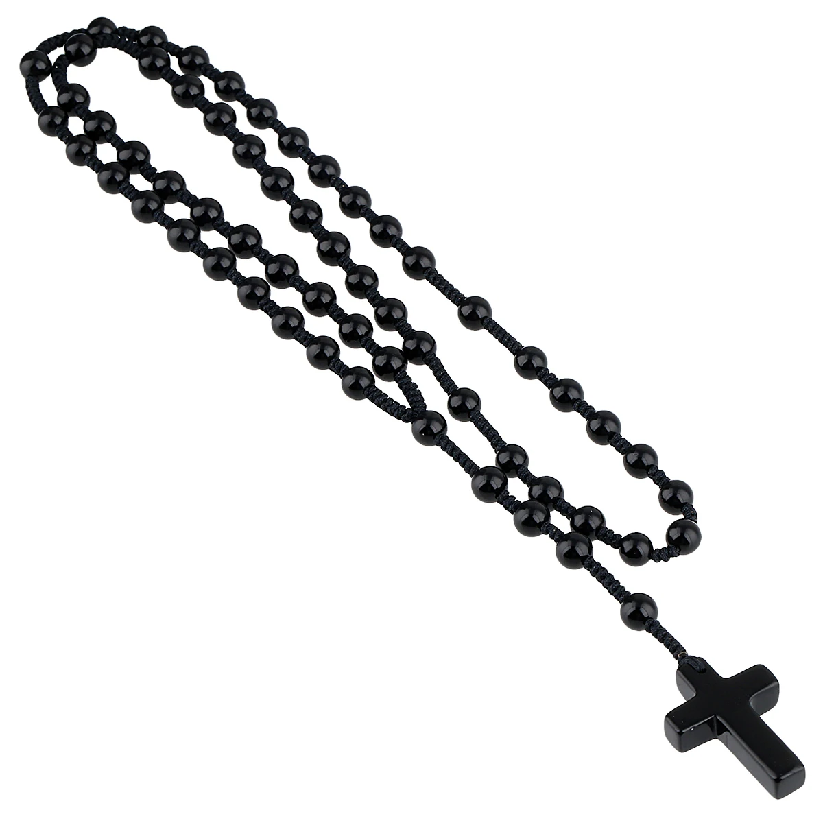 TUMBEELLUWA Natural Stone Cross Pendant Beaded Necklace for Men Women, Catholic Rosary Hand Knotted Necklace