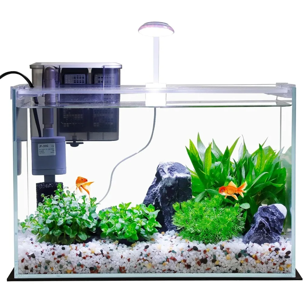 5 Gallon Glass Fish Tank with Filter, Light, and Lid, Betta Aquarium Starter Kit