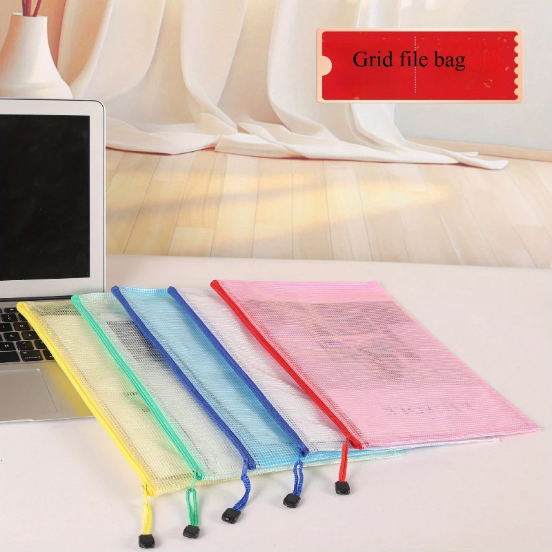 9pcs Colorful Macaron File Bags - A4 Mesh Zipper Pouches for Office & School Use, Foldable & Mark-Free, Durable PVC Material