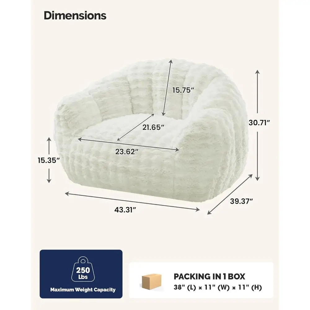 Giant Bean Bag Chair, luy Bean Bag Chair with Armrest, Memory oam Beag or Adults, Beige(Pillow not Included)