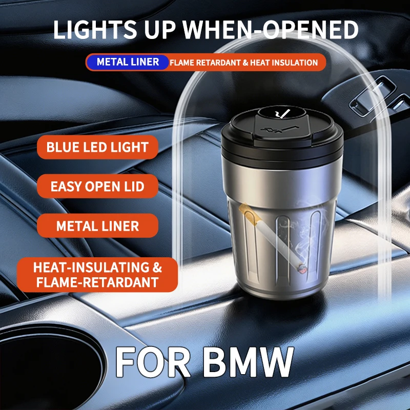 Car Ashtray One-button Open Lid Car Ashtray With LED Light For BMW X1 X2 X3 X5 X4 X6 X7 i7 1 3 4 5 6 7 Series E60 E90 E70 G20