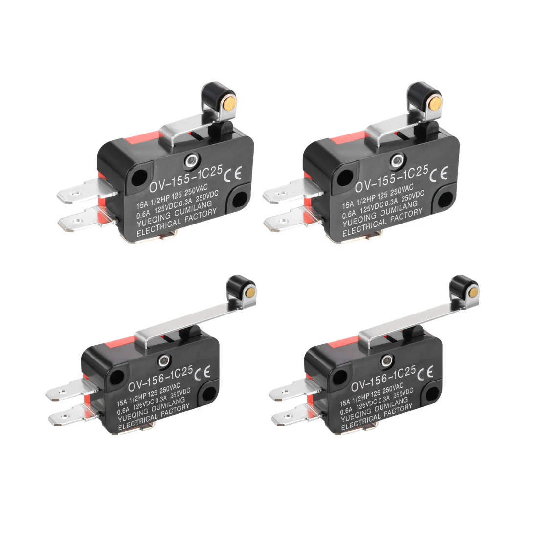 1/5Pcs OV-155-1C25/OV-156-1C25 Micro Limit Switch 15A 125V 250V SPDT NO NC 3Pins Short/Long Roller Lever Type Action Microswitch