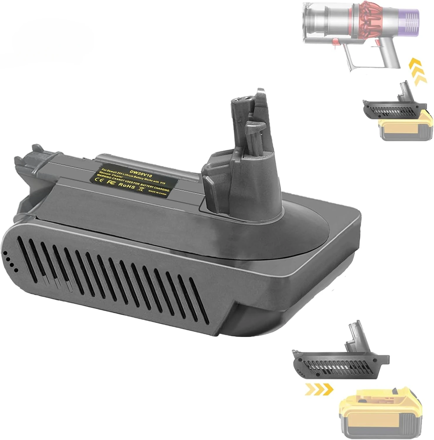 para dyson v10 adaptador de bateria para dewalt 18v 20v conversor de bateria de ion litio para trabalhar para dyson v10 sv12 animal aspirador de po ferramenta 01