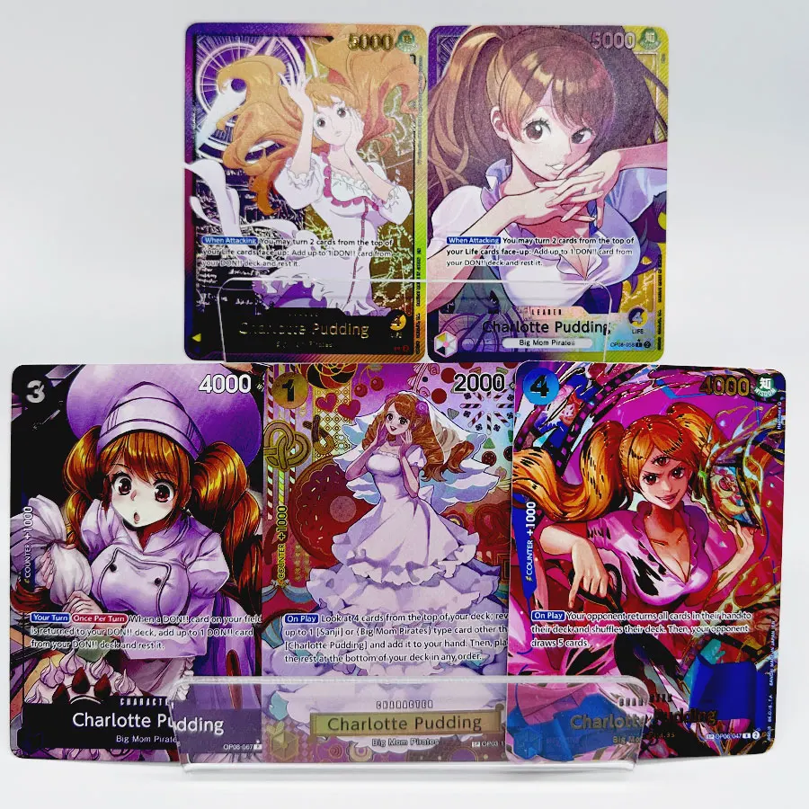 One Piece TCG Charlotte Pudding Proxy Cards Set  OP03 OP08 OP06 Leader Character Alt Art Holo Foil  Big Mom Pirates Collection