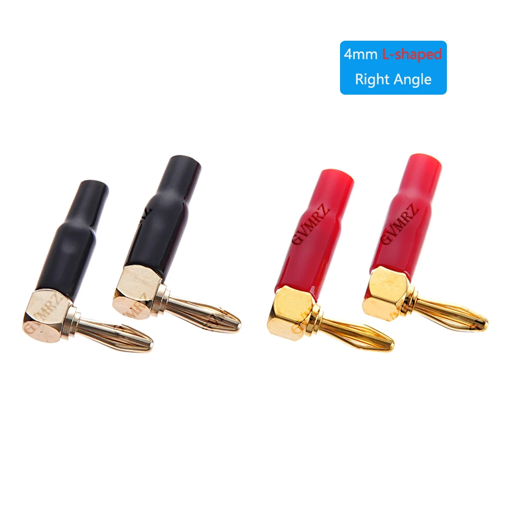 2PCS 4mm L-shaped Right Angle Banana Plug Soft Plastic Shell 90 Degree Banana Connector Red Black for Audio