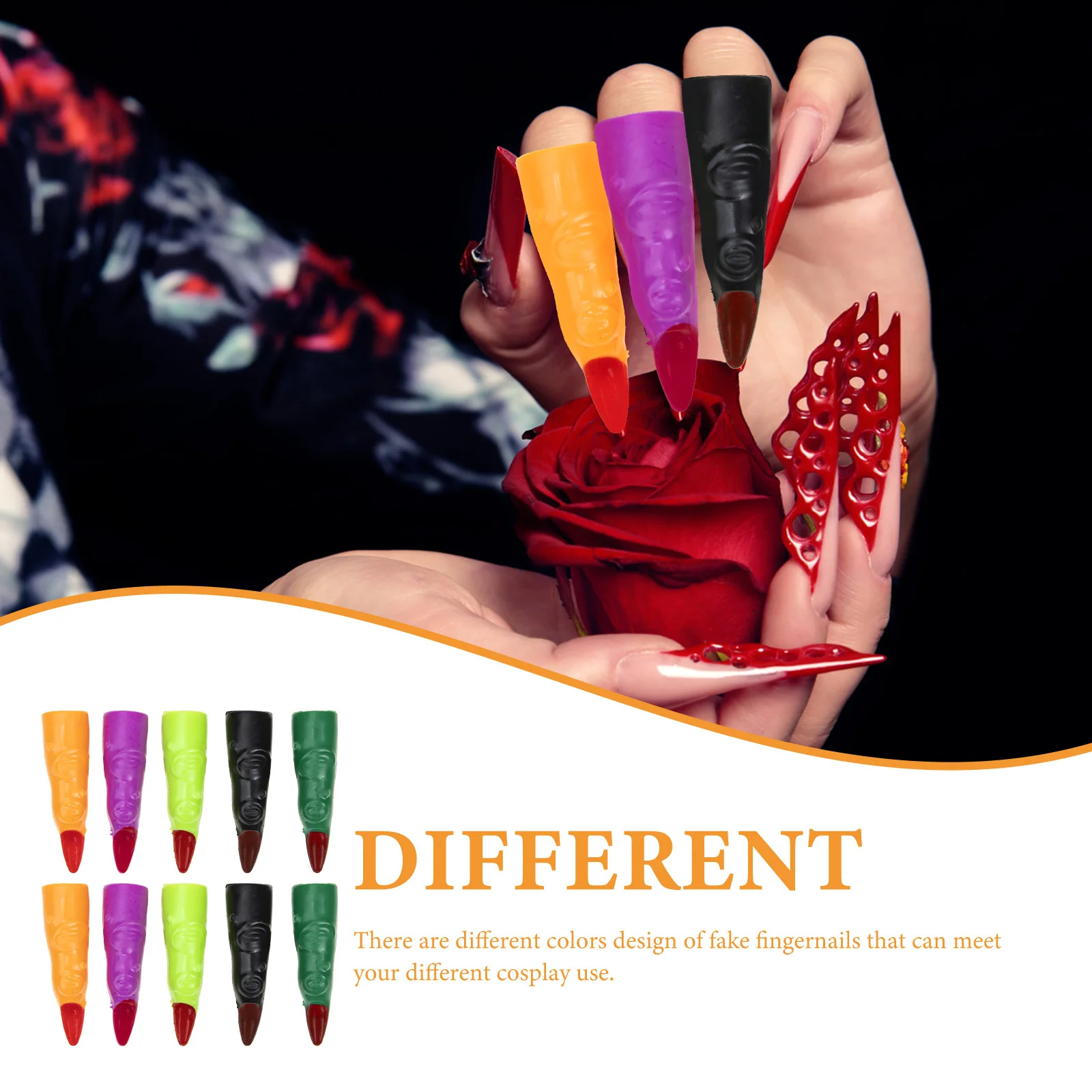 40 قطعة أصابع الساحرة أظافر الهالوين المزيفة خفيفة الوزن وقابلة لإعادة الاستخدام أظافر بلاستيكية للزينة المخيفة ذاتية الصنع