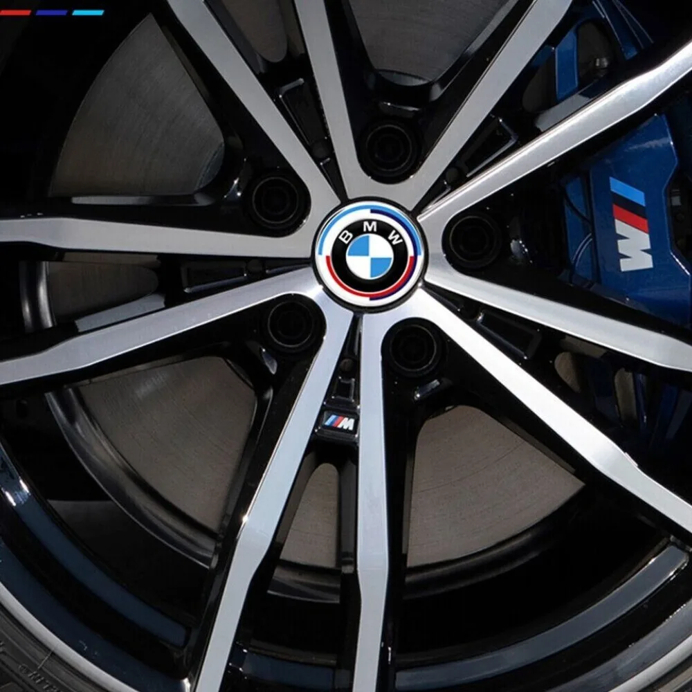 For BMW 50th Anniversary Emblem Centre Caps Badges Set 81mm + Rear Badge 72mm + Hubcap 56mm + Steering Wheel Sticker 46mm