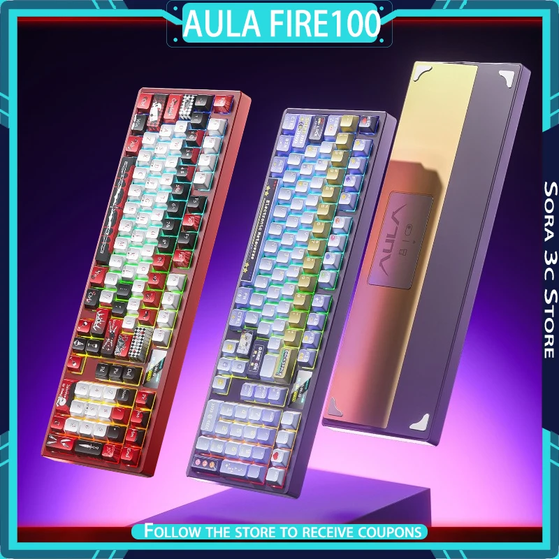 

AULA FIRE 100 Mechanical Keyboard Wireless Tri Mode Aluminium Alloy with LED Display Custom Gaming Keyboard Computer Accessories