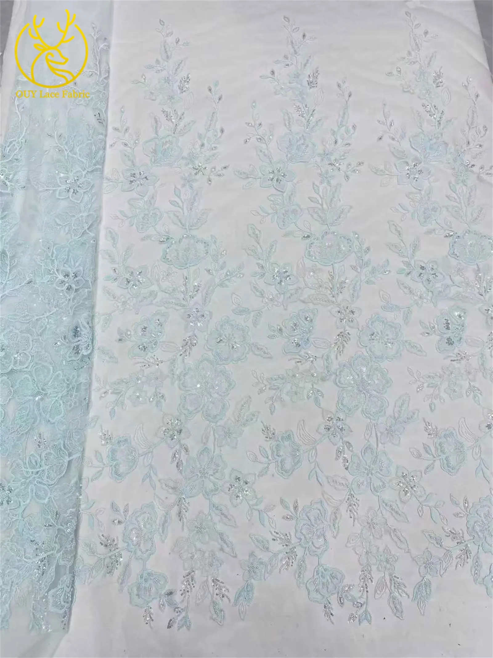 Damen Brautparty-Kleid Pailletten Tüll Bestickter Spitzenstoff 2026 Hochwertiger Nigerianischer Französischer Perlen-Spitzenstoff 5 Yards – Detail 7