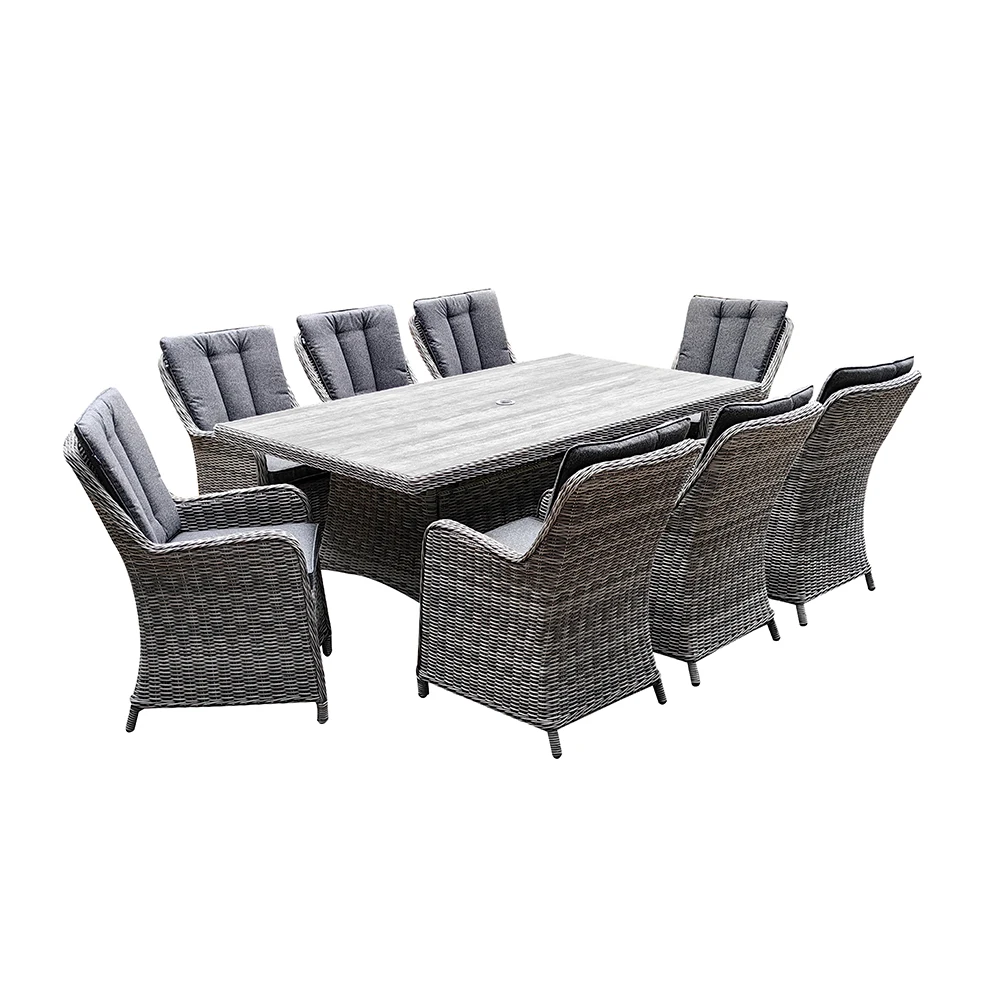 Best-Selling 8-Seater Modern Outdoor Garden Dining Set Aluminum Frame Ceramic Glass Table Top Umbrella Hole Rectangular Design