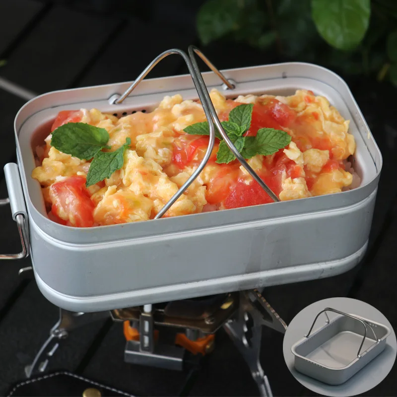 Outdoor Lunch Box Aluminium Alloy 1000ml Portable Picnic Suit Camping 4 Pieces A Set Foldable Tableware Cooking Lightweight