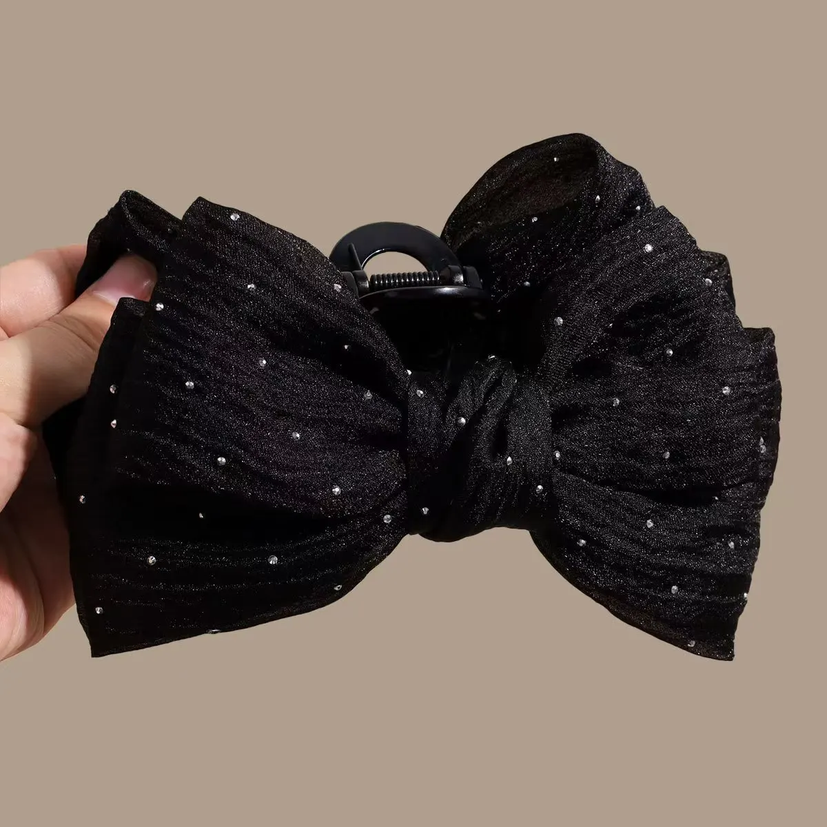 Fashionable Black Mesh Butterfly Knot Hair Clip Elegant Versatile Hair Accessory with Sparkling Diamonds for Back of Head Shark image 4