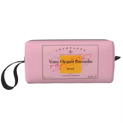 Bolsa de maquillaje rosa champán, bolsa de cosméticos de viaje para hombres y mujeres, bolsas de aseo Veuves Clicquots, bolsa de almacenamiento