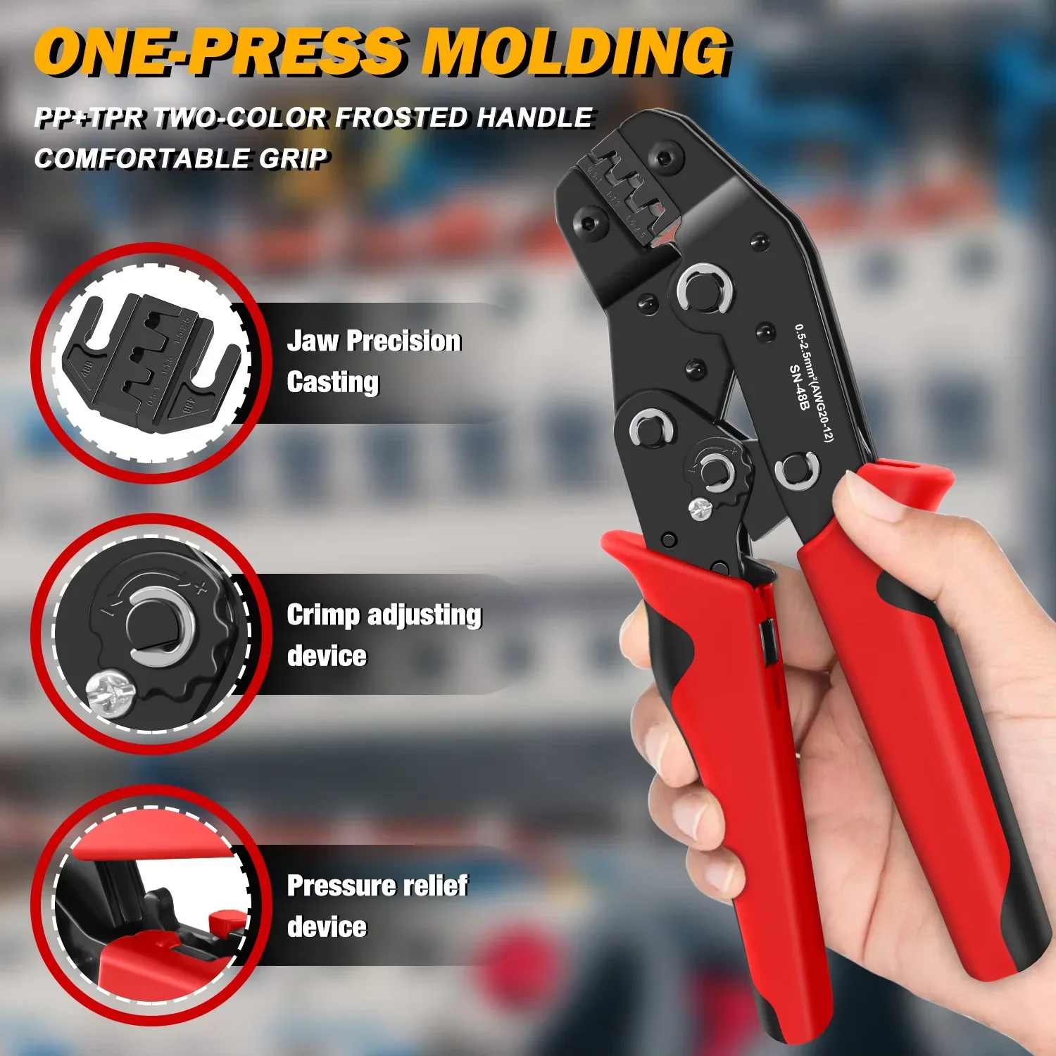 SN-48B Ratchet Crimping Plier 0.5-2.5mm² AWG20-12 Wire Crimper for Dupont, Automotive, Reed Spring Terminals