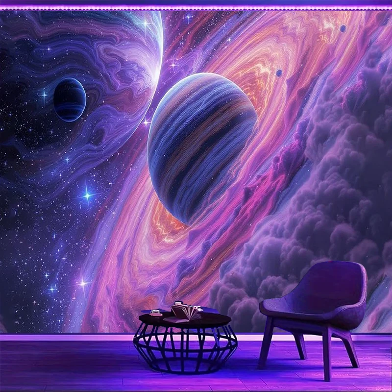 1PC Purple Planet Art Print Backdrop Banner, Bedroom Living Room Photo Background, Polyester, Home Decor, Wall Art