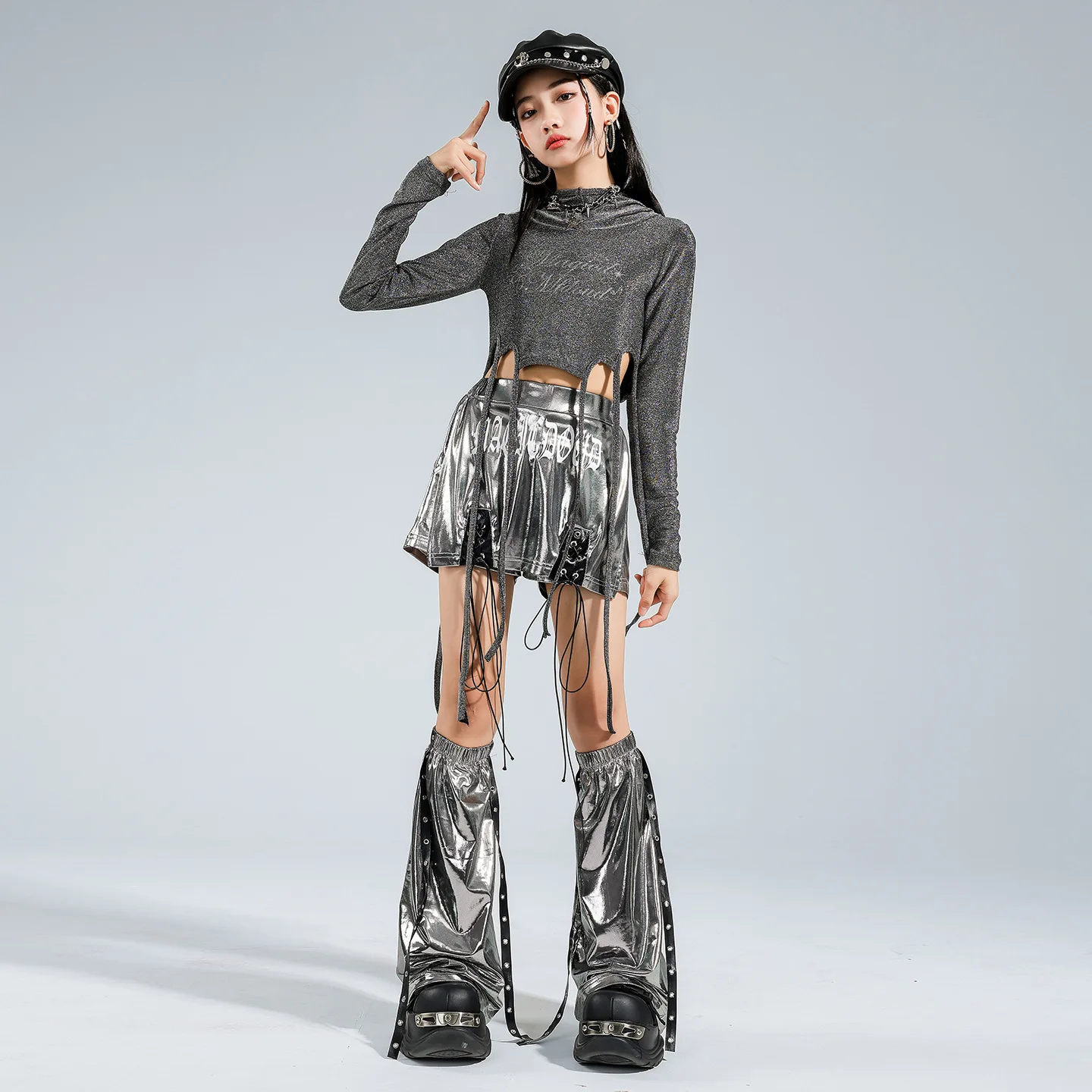Girls Jazz Silver Clothes Hip Hop Dance Outfits Kpop Performance Costume Kids Catwalk Concert Clothing Stage Wear