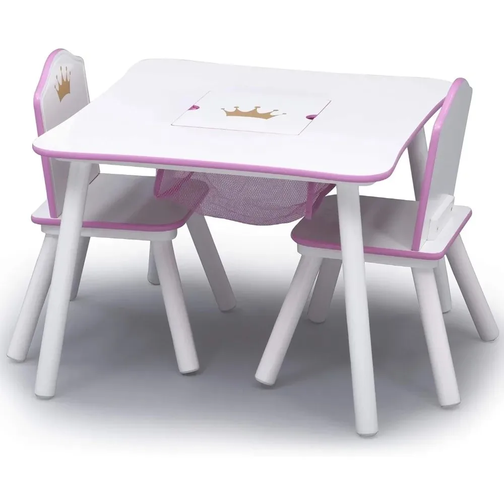 Kids Wood Table and Chair Set with Storage White/Pink Perfect Space for Playtime Homework or Mealtime