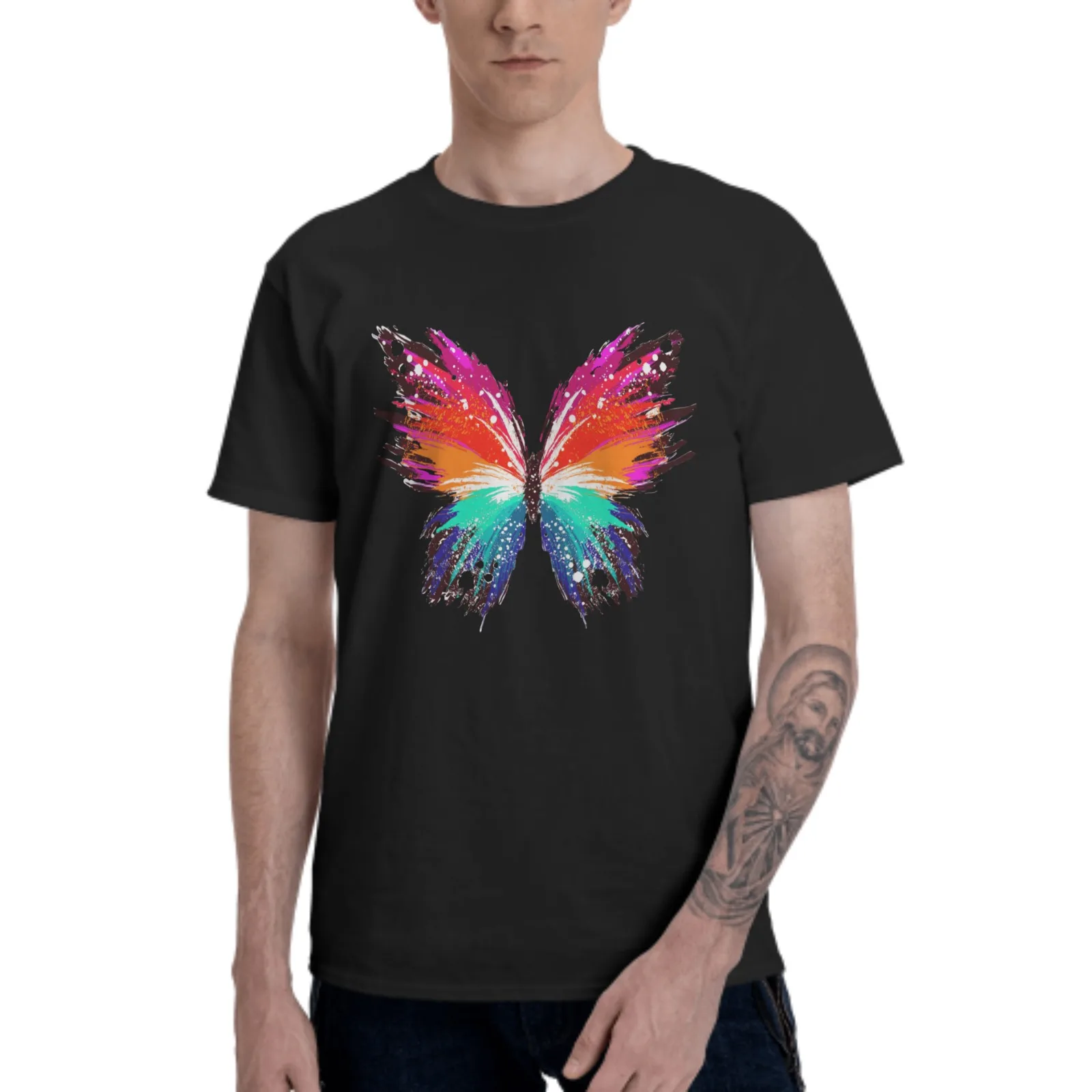 Colorful Butterfly T-Shirt for Men Cotton 100% Women Summer Tops Fashion Casual Round Collar Short-Sleeve Couple Tees