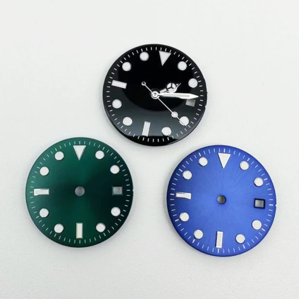 29mm Blue Luminous Watch Dial + Green Luminous Hands Watch Face Replacement Accessories Set for 8215/8200/821A/2813 Movement