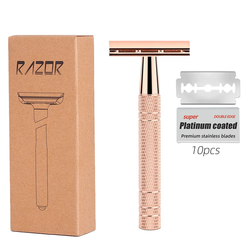 Classic Manual Razor With 10Pcs Shaving Blades Aluminum Double Edge Safety Razor for Men's Shaving and Women's Hair Removal Tool