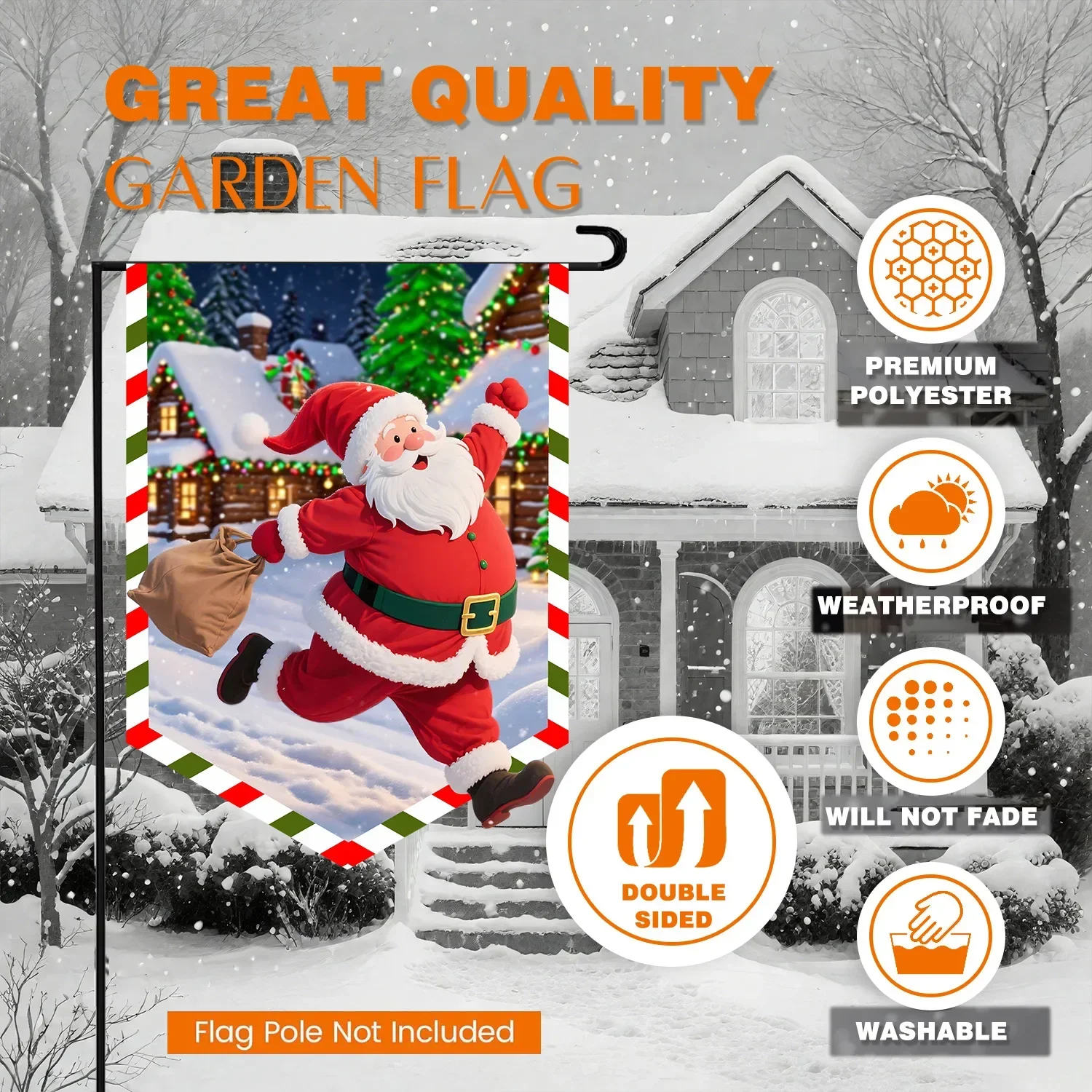 Solar powered LED luminous hanging flag, Santa Claus Christmas decoration hanging ornament, irregular garden flag pendant - view 4