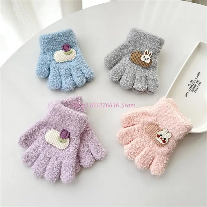 R6FD 1 Paar Winterhandschuhe für Kinder, Cartoon-Stil, für Kinder, Kindergarten, Fünf-Finger-Fäustlinge, bequem für Wärme und – Detail 3