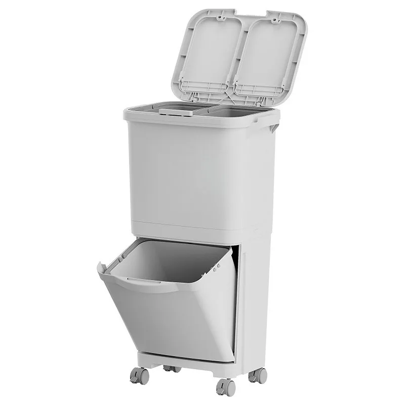 Dry Wet Separation Kitchen Garbage Can Portable Movable Large Waste Bin with Cover Ergonomic No-Bend Design for Household Use