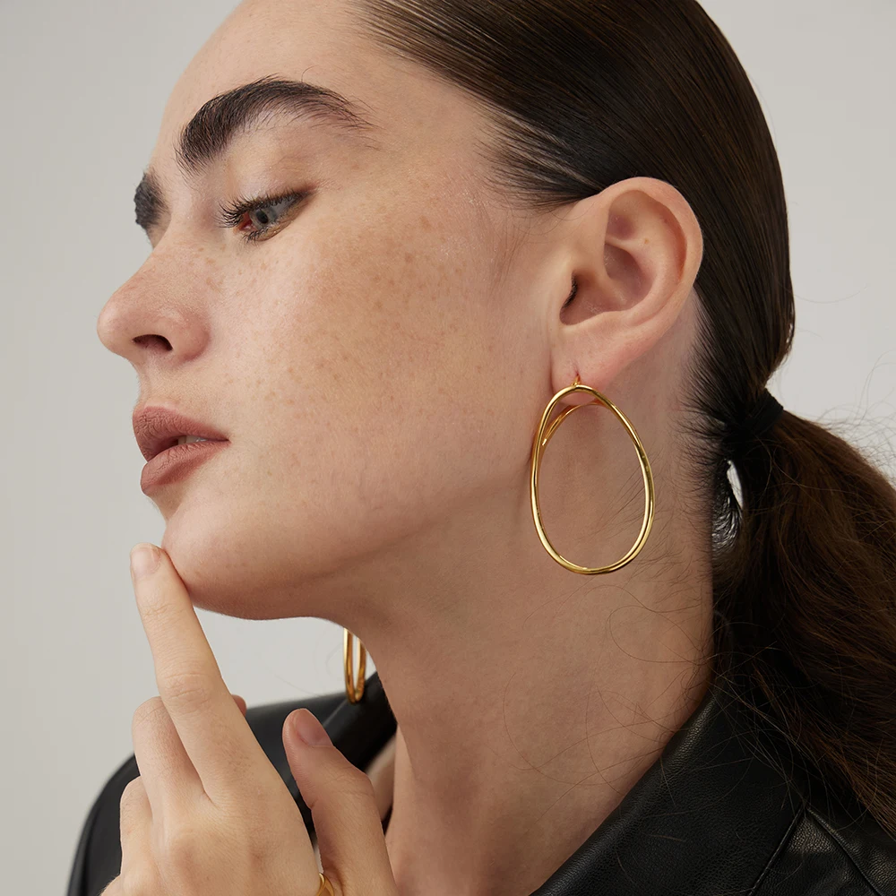 ENFASHION Big Hoop Earrings For Women New In Pendientes Mujer Gold Color Oval Earings Fashion Jewelry Gift Wholesale E221442