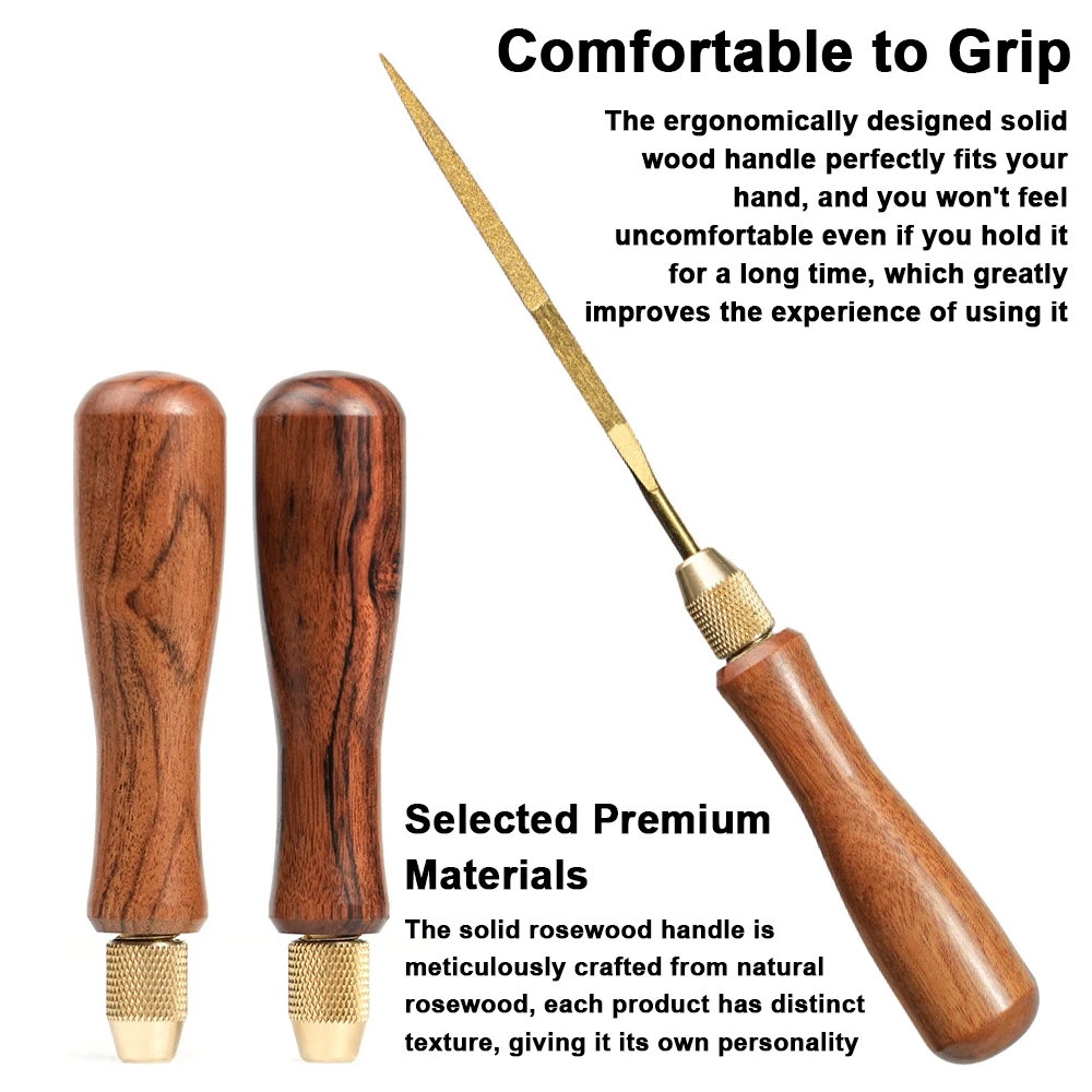 Solid Wood Handle File Gold-colored Titanium-plated Diamond File Set Sanding Andburnishing Alloy File Woodworking Tool Accessori