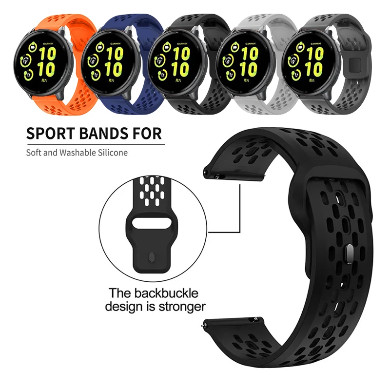 20mm Strap Breathable Sports Band For Garmin Forerunner 165 / 245 / 158 / 55 / 645 / Vivoactive 6 / 5 / SQ 2