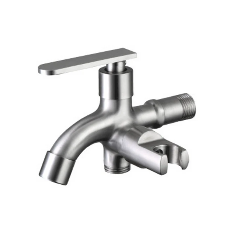 Stainless Steel Double Switch Faucet Multi-function Outdoor Dual Handle Switch Spout Outlet Washing Machine Bathroom Faucet Tap