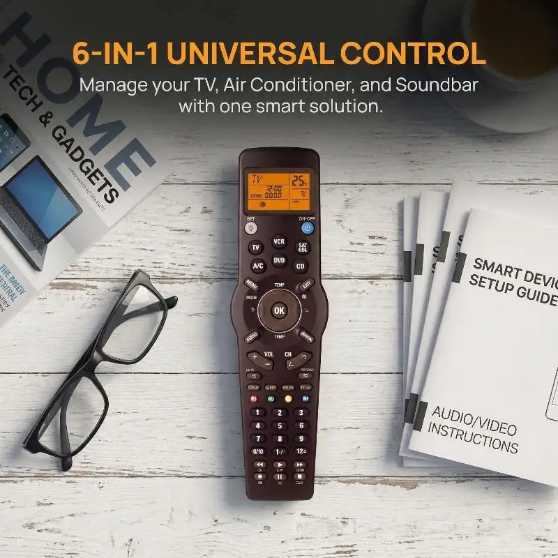 1Pcs Smart Universal Remote Control For TV/TXT DVD CD VCR SAT/CABLE And A/C RM-991 6 In 1 Learning Infrared Controller