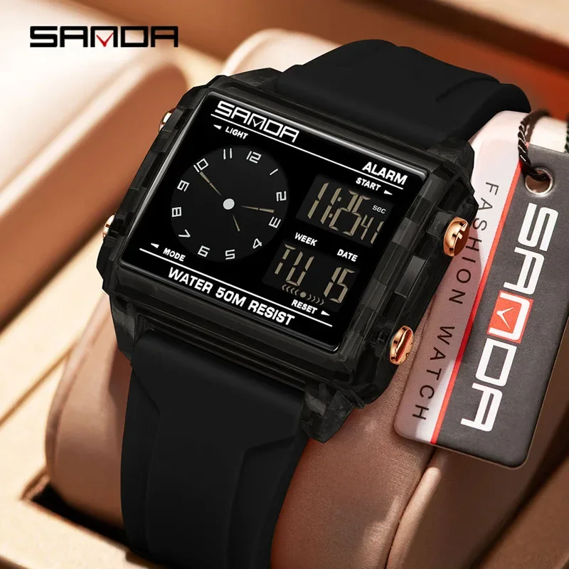 SANDA Fashion Trend Electronic Men's Watches Waterproof Sports Clock Outdoor Casual Luminous Digital Chronograph Watch Male Cloc