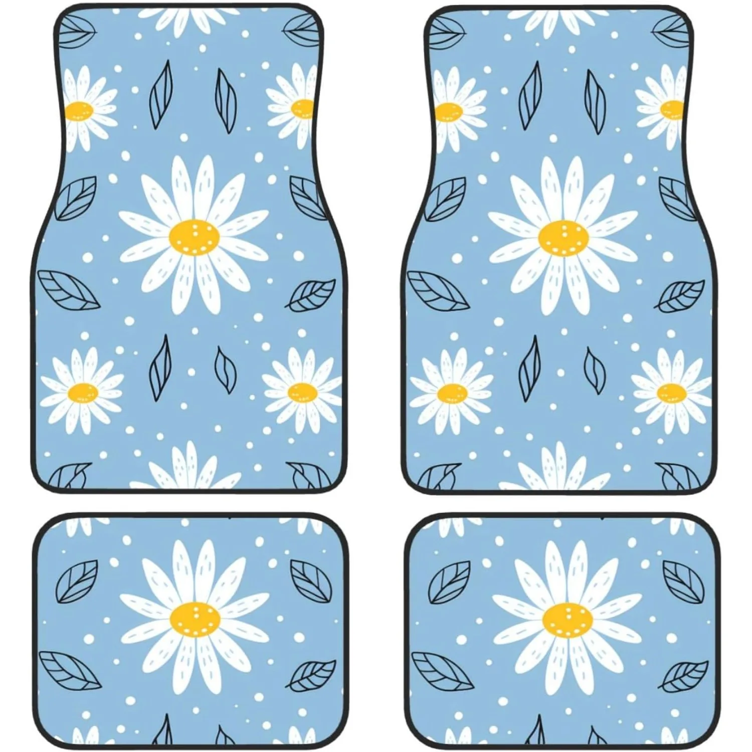 A Collection Of Four Car Floor Mats Featuring Daisy Designs, Which Includes Both Front And Rear Carpet Mats, Suitable For And Tr