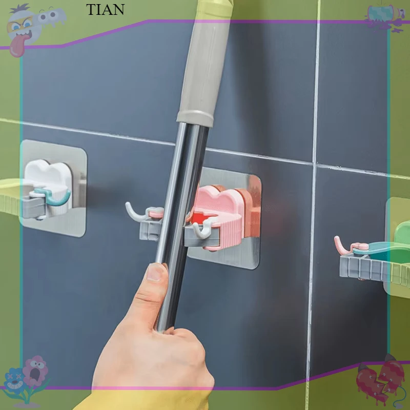 TIAN   Multi Specification Hooks Adhesive Wall Hanging Mop Rack Broom Hanger Hook Kitchen Bathroom Organization Home Accessories