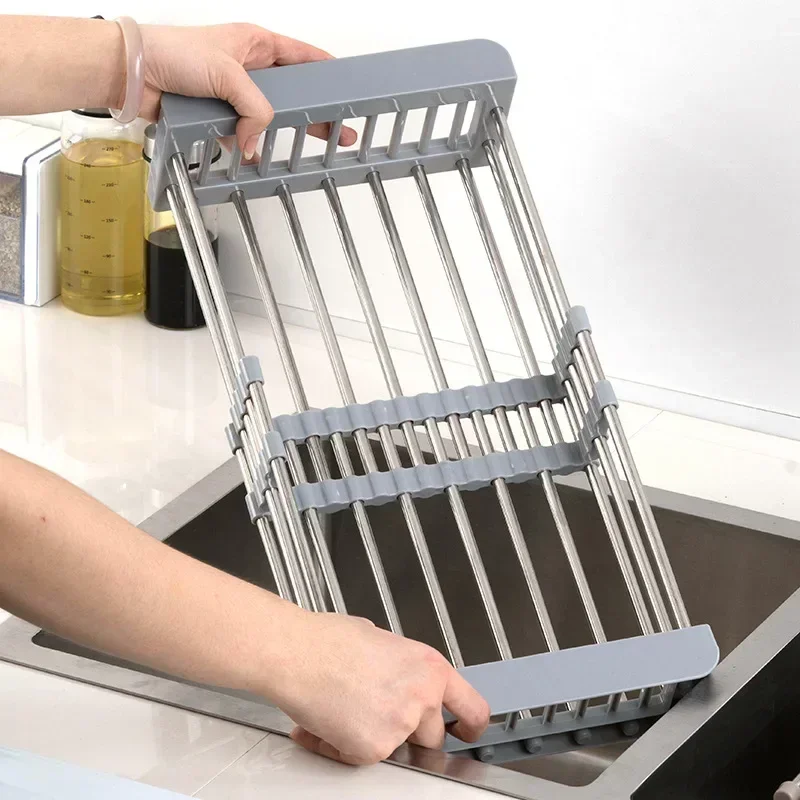 

Kitchen Sink Drain Rack Stainless Steel Extendable Dish Drying Rack Drain basket Fruit Vegetable Washing Drainer Storage rack