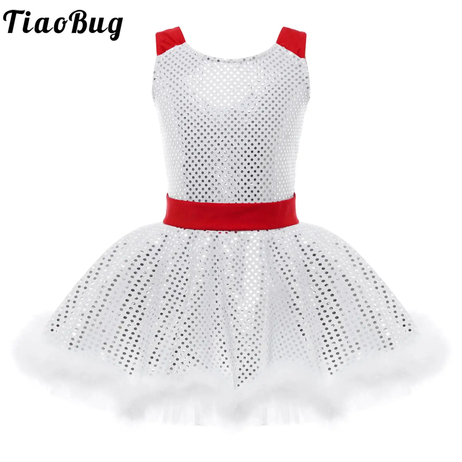 

Kids Girls Christmas Dance Costume Sleeveless Shiny Sequin Figure Skating Ballet Dress Gymnastic Leotard for Carnival Xmas Party