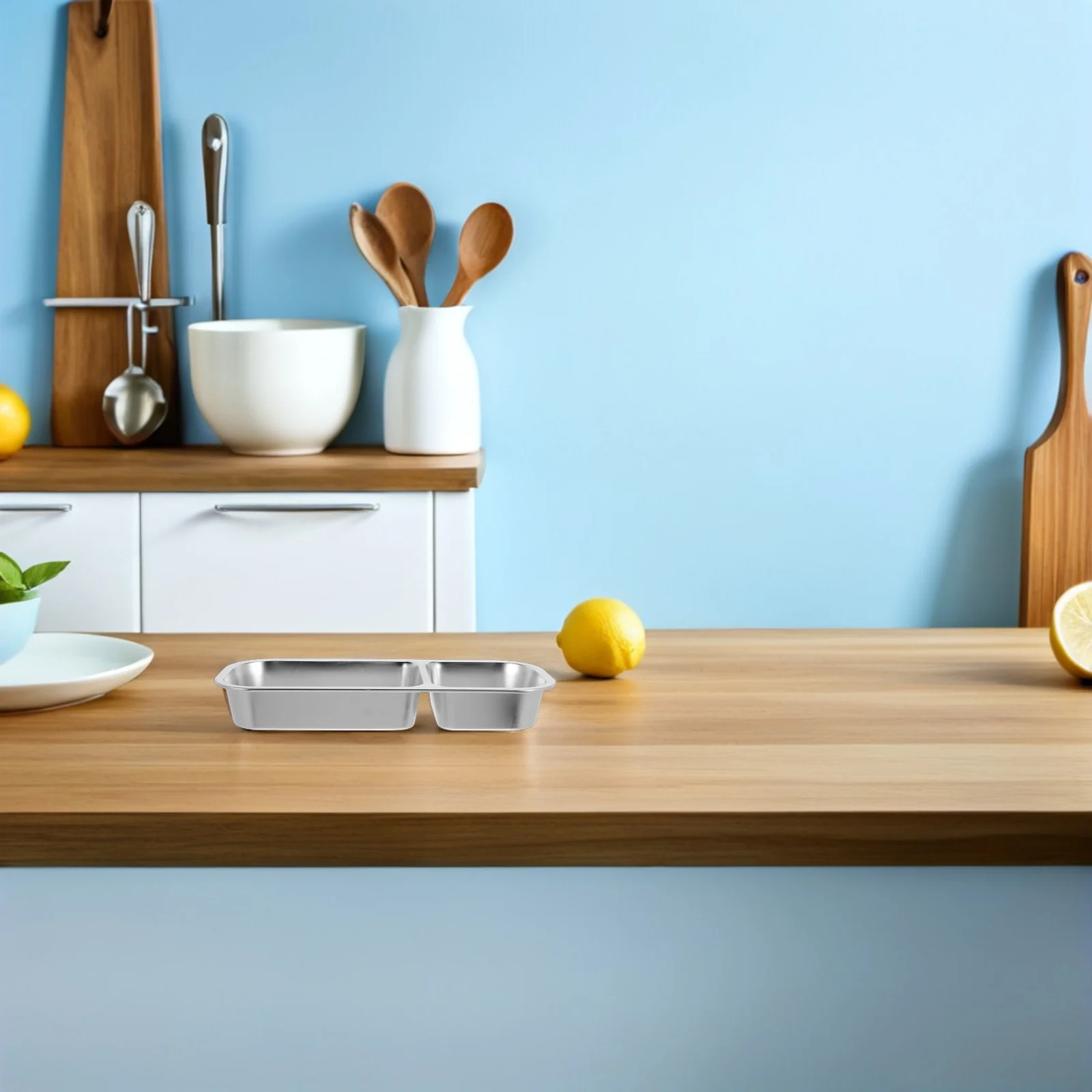 

Stainless Steel Divided Lunch Box 700Ml Double Compartment Leakproof Portable Bento Food Storage Container for School Work