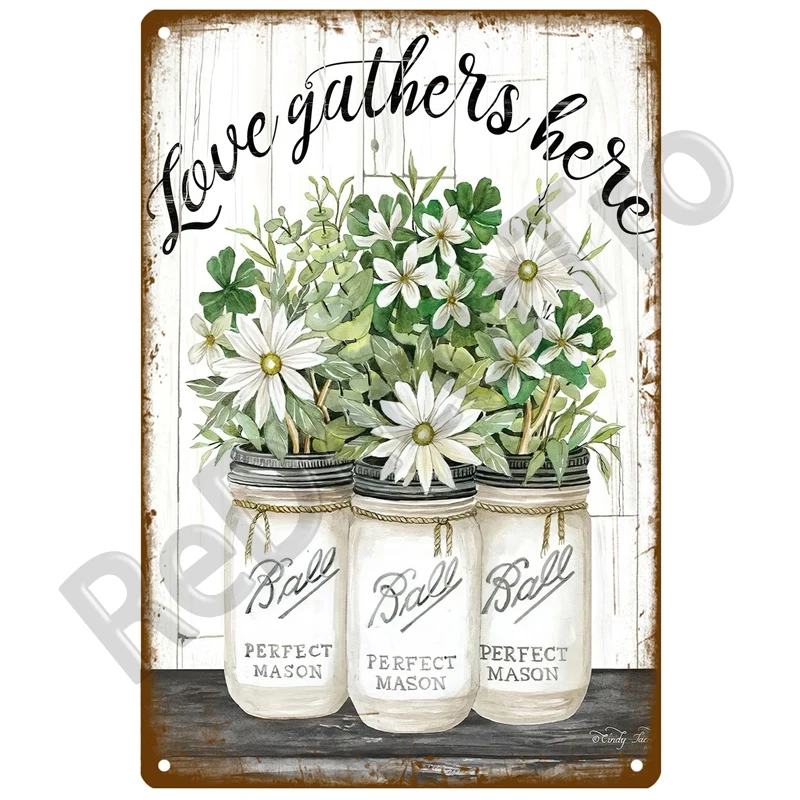 Lavender Metal Sign Plaque Vintage Flowers Tin Sign Wall Decoration For Room Art Garden Kitchen Home Living Room Iron Painting