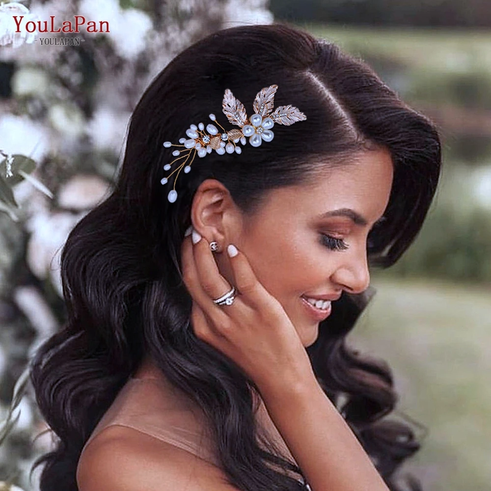 YouLaPan Alloy Leaves Hair Comb Bridal Wedding Headwear Handmade Woman Rhinestone Hairpiece Elegant Bride Hair Accessories HP17