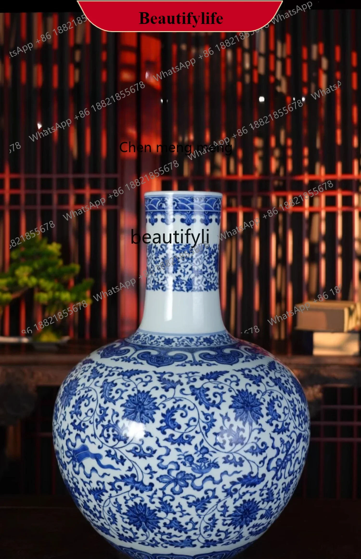 G153 Jingdezhen Ningfeng kiln imitation Qing Dynasty blue and white lotus pattern celestial vase decorative ornaments